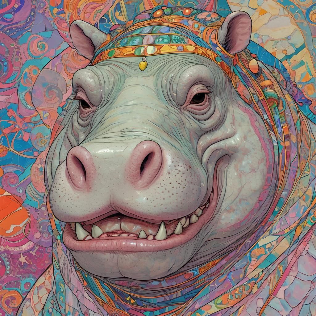 Angry Hippo Pinup: Hyperdetailed Anime-Inspired Portrait