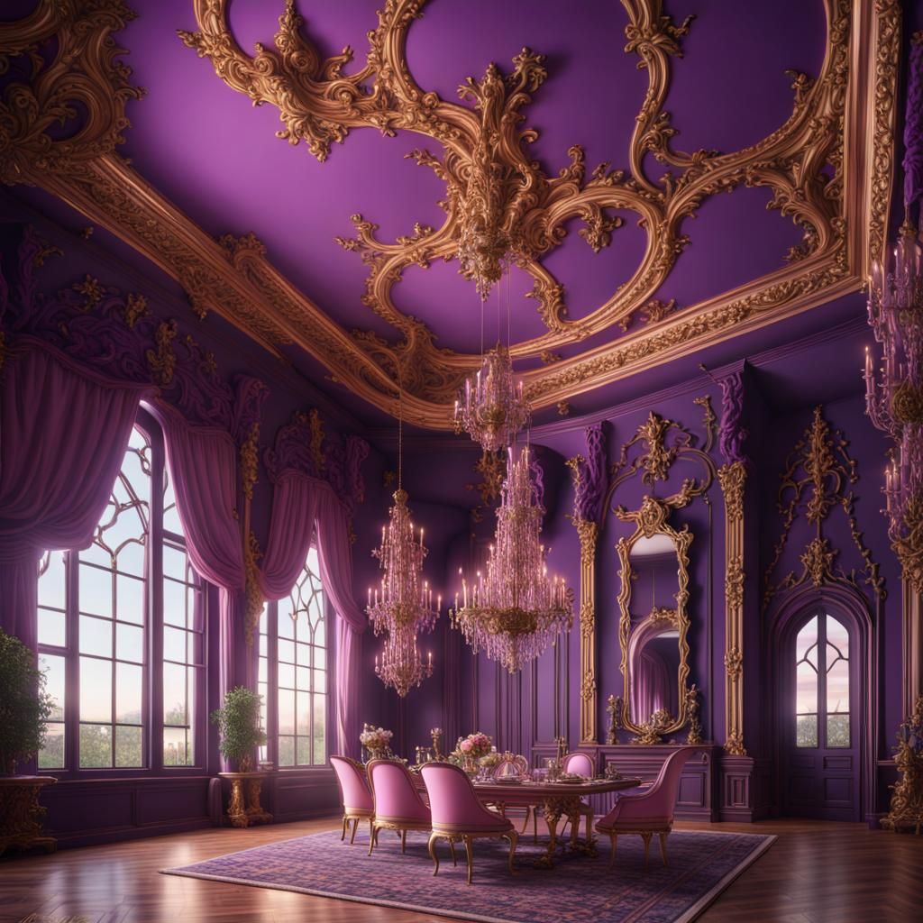 Rococo Gothic Dining Room in Purple and Gold