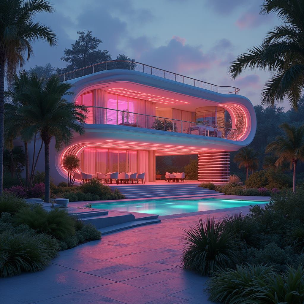 Y2K Mansion With Futuristic Neon Design
