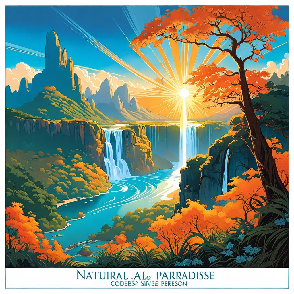 Vivid Natural Paradise Postcard in Art Nouveau Style