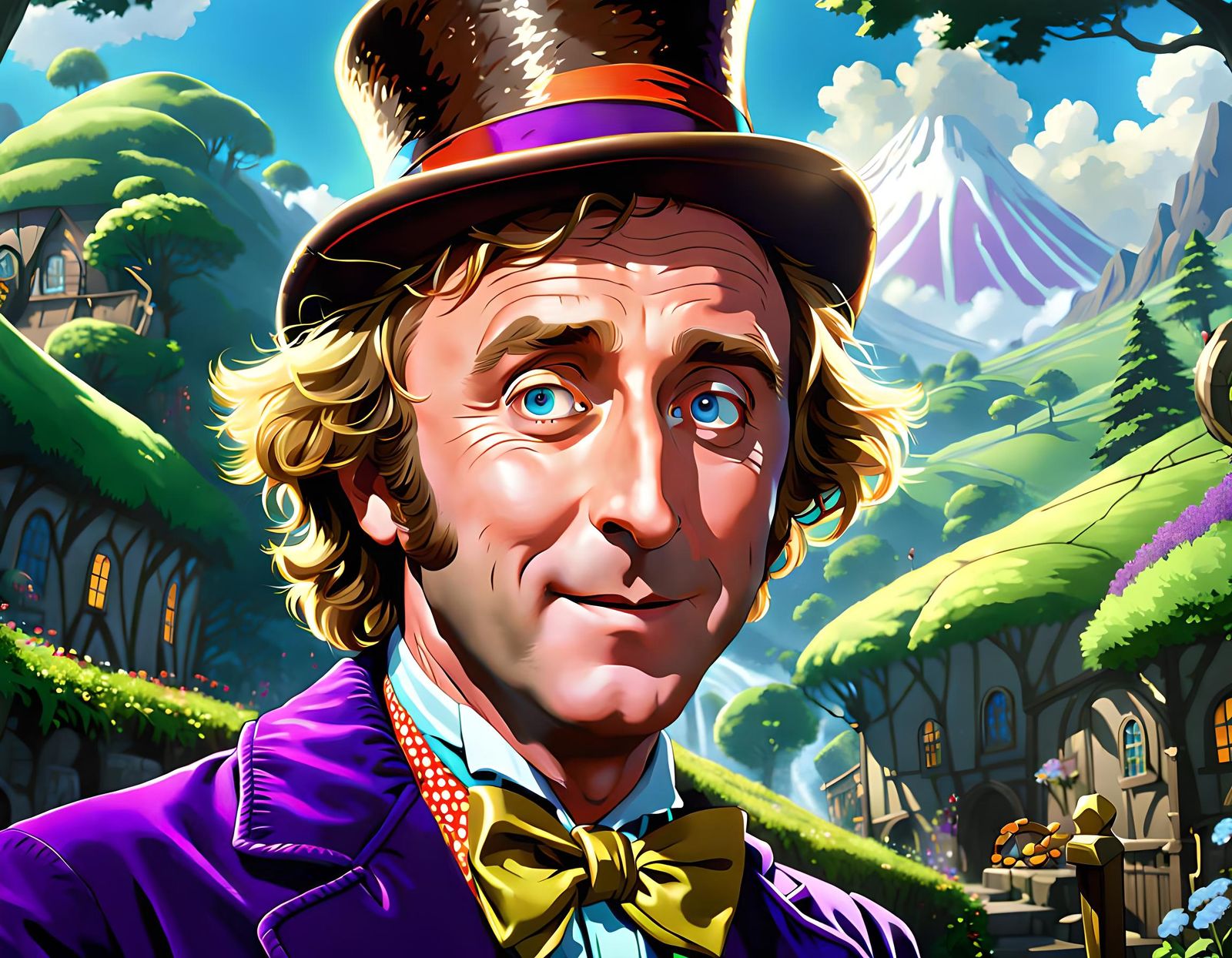 Willy Wonka Portrait in Studio Ghibli Anime Style