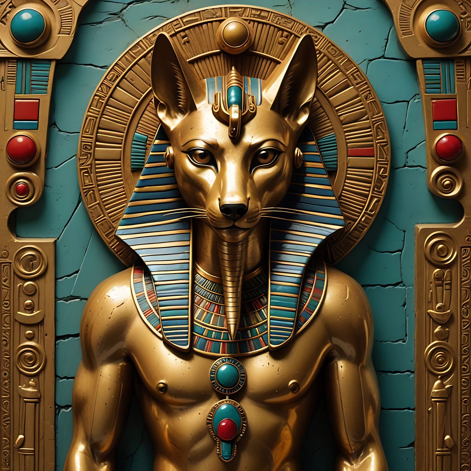 Ancient Egyptian Revival Relief Art in Vibrant Colors