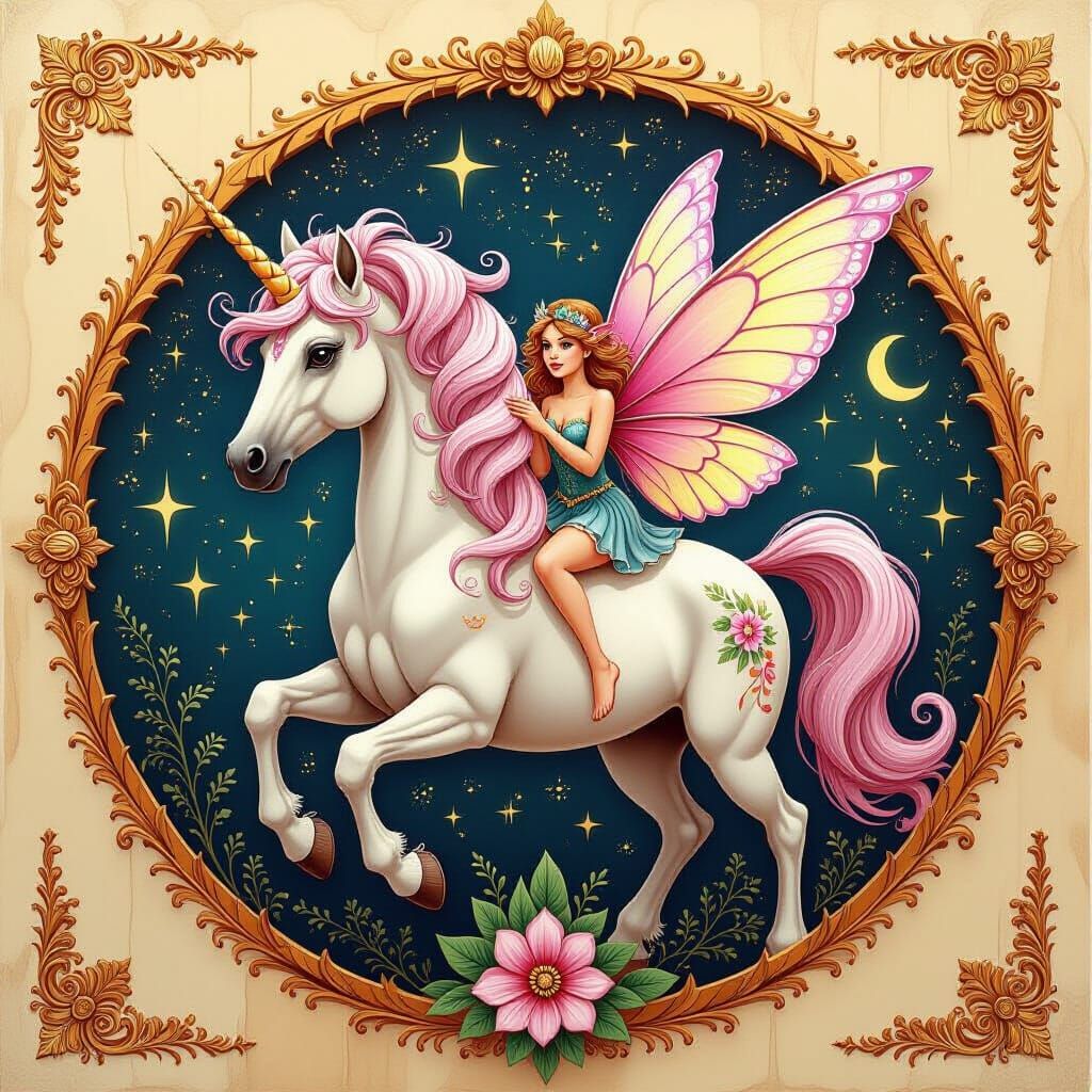 Fantasy Unicorn and Fairy: Detailed Wood Burning Art