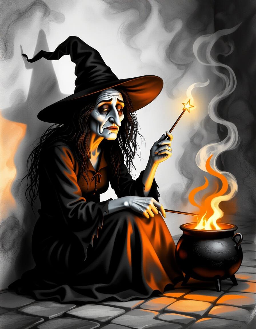 Dark Fantasy Witch Portrait in Van Gogh Style