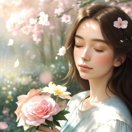Portrait of Woman with Flowers in Watercolor Style