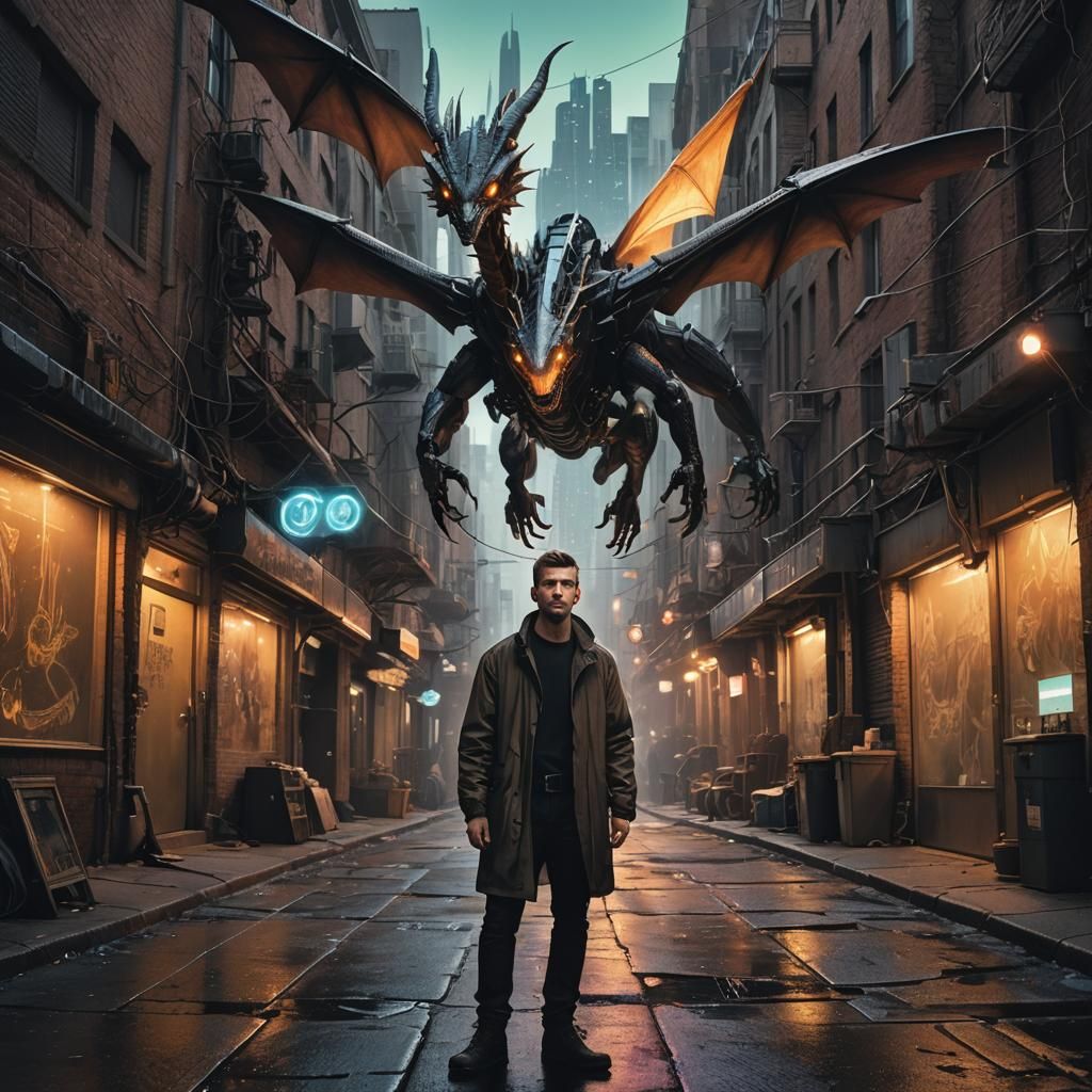 Futuristic Alleyway Portrait in Digital Art Style