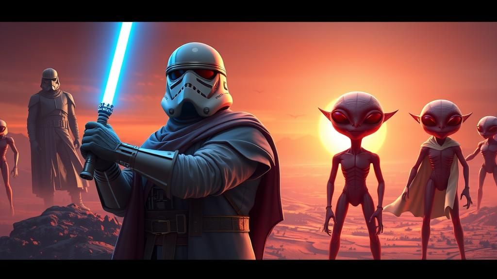 Jedi Knight in Star Wars Landscape, 3D Anime Art