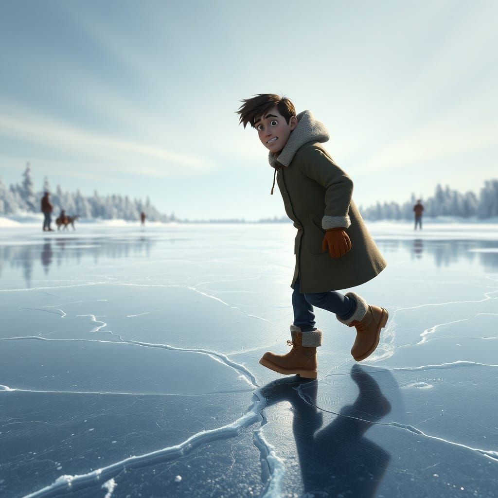 Frozen Lake Anxiety: A 3D Rendered Scene