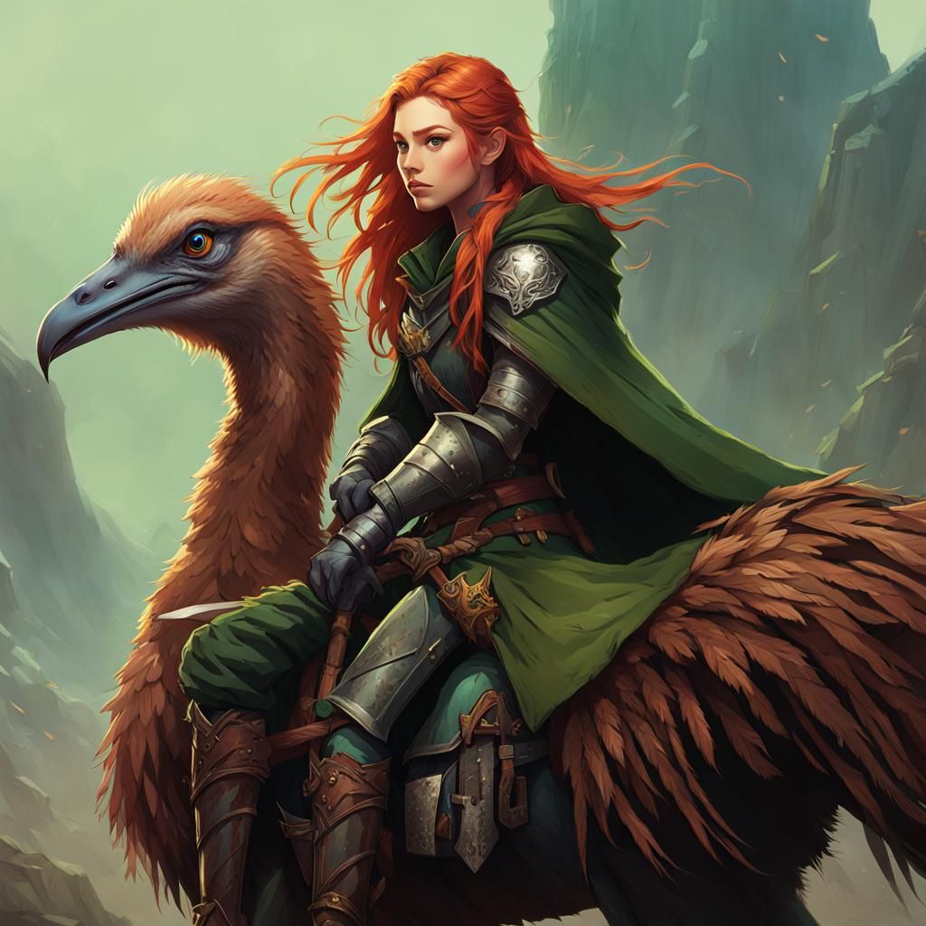 Rogue on Ferocious Bird, Fantasy Artwork