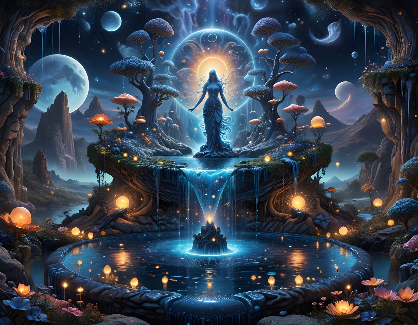 Celestial Fountain Flowing with Liquid Moonlight