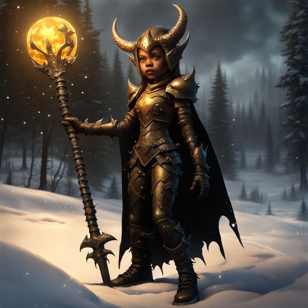 Demon Child in Snow: Dark Fantasy Concept Art