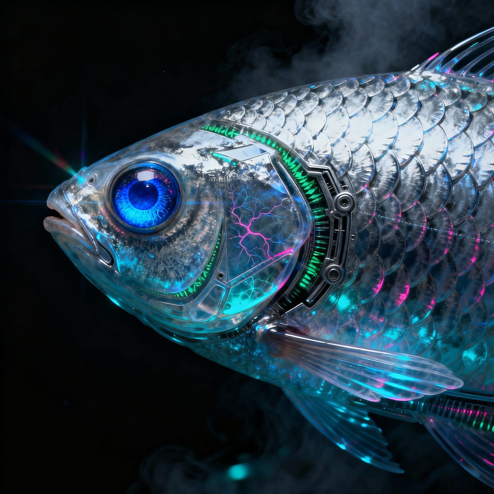 Intricate Fish Portrait with Bioluminescent Glints
