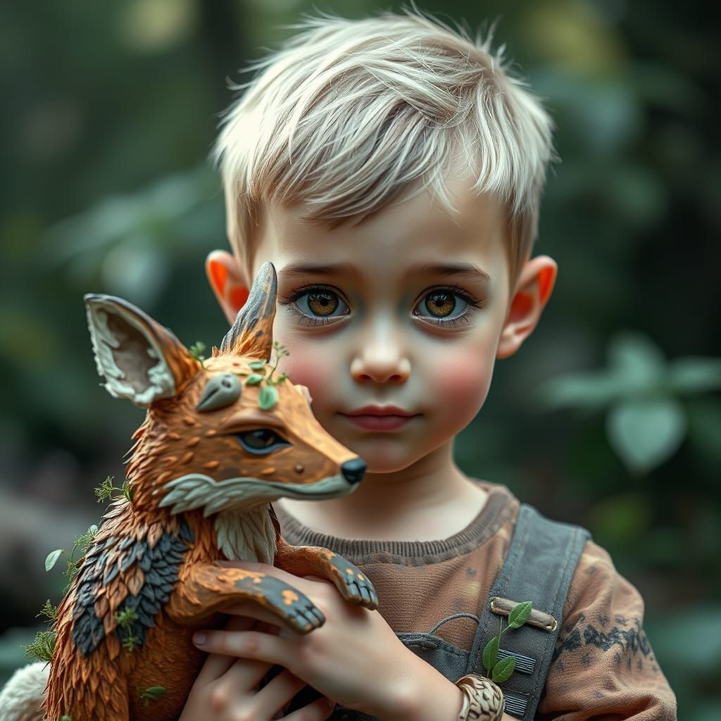 Forest Spirit Boy with Camouflage Fox Toy