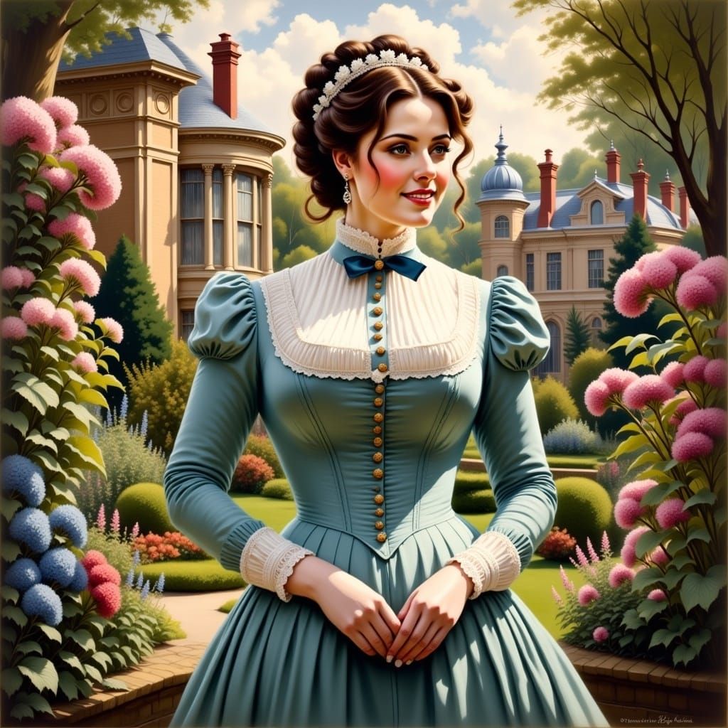 A Beautiful Victorian Woman in Long Sleeves and Modest Dress