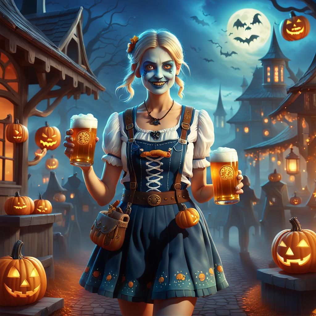 Woman and Ghost Celebrate Halloween: Matte Painting