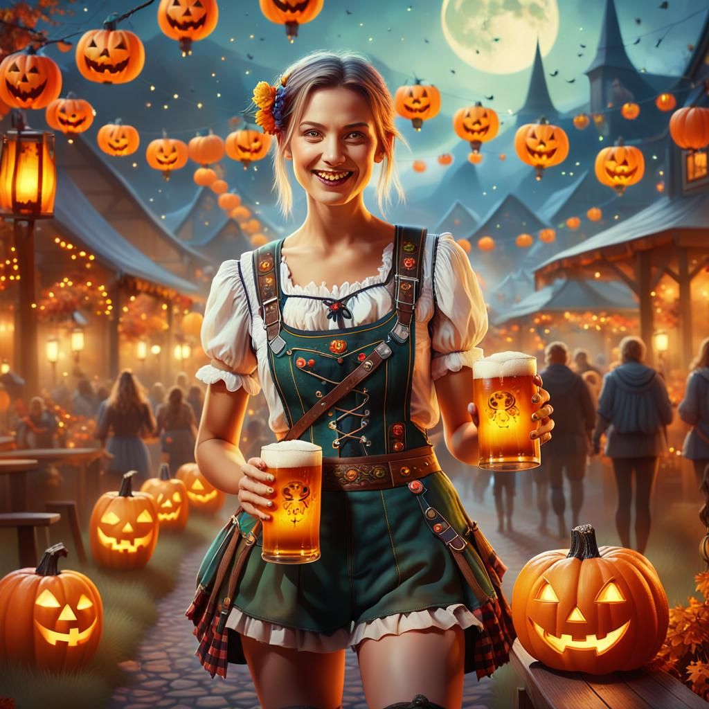 Halloween Oktoberfest: Woman and Ghost at Festival
