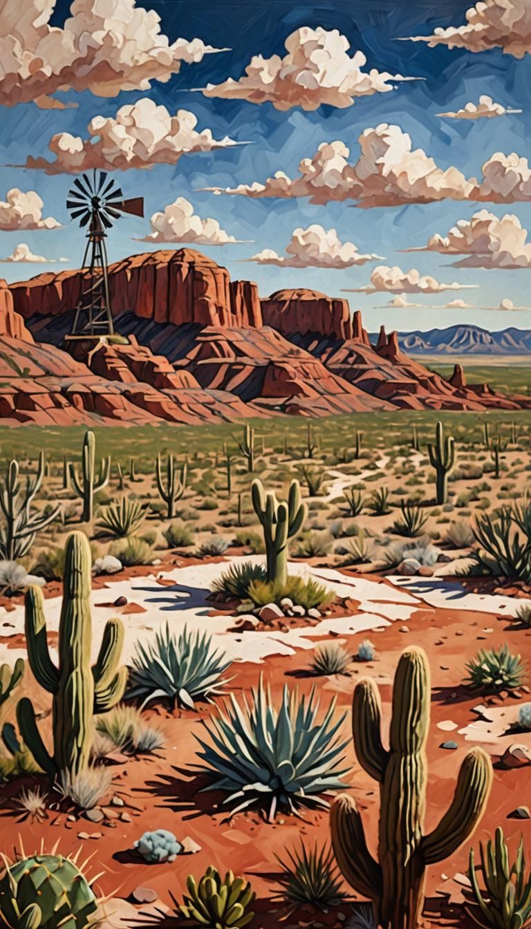 West Texas Landscape with Jackalope in Abstract Art