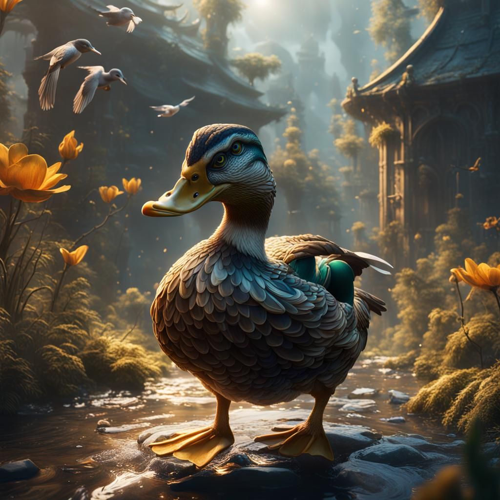 Detailed Duck Matte Painting in Deep Color