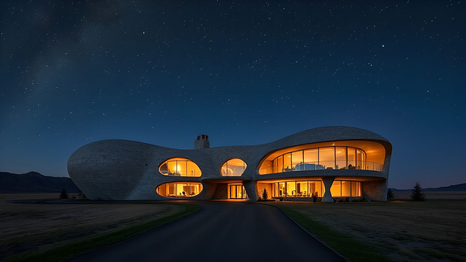 Futuristic Biomorphic House Under Starry Idaho Sky