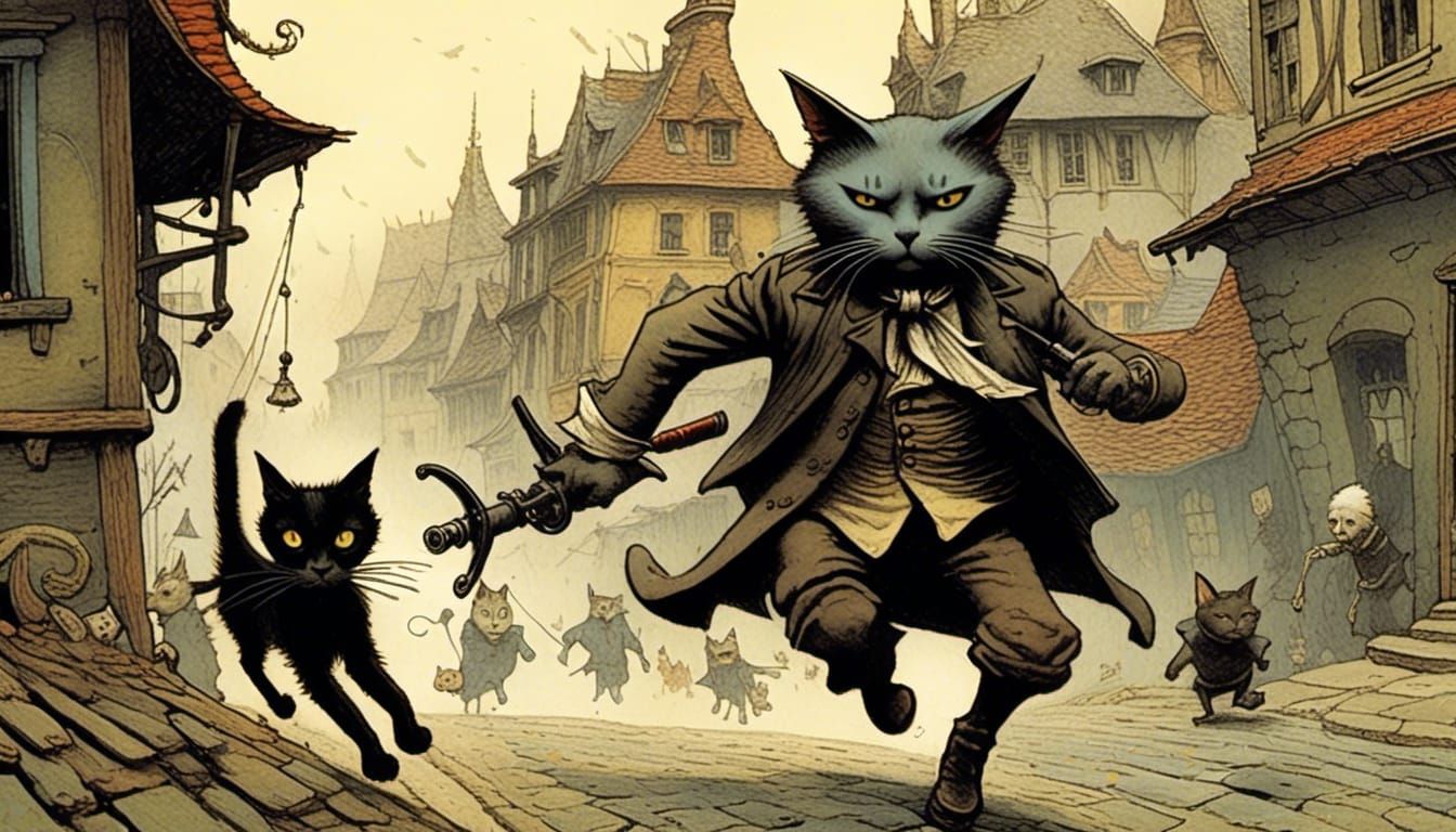 Assassin Cat Chasing Mercenary Cat in 3D Shading