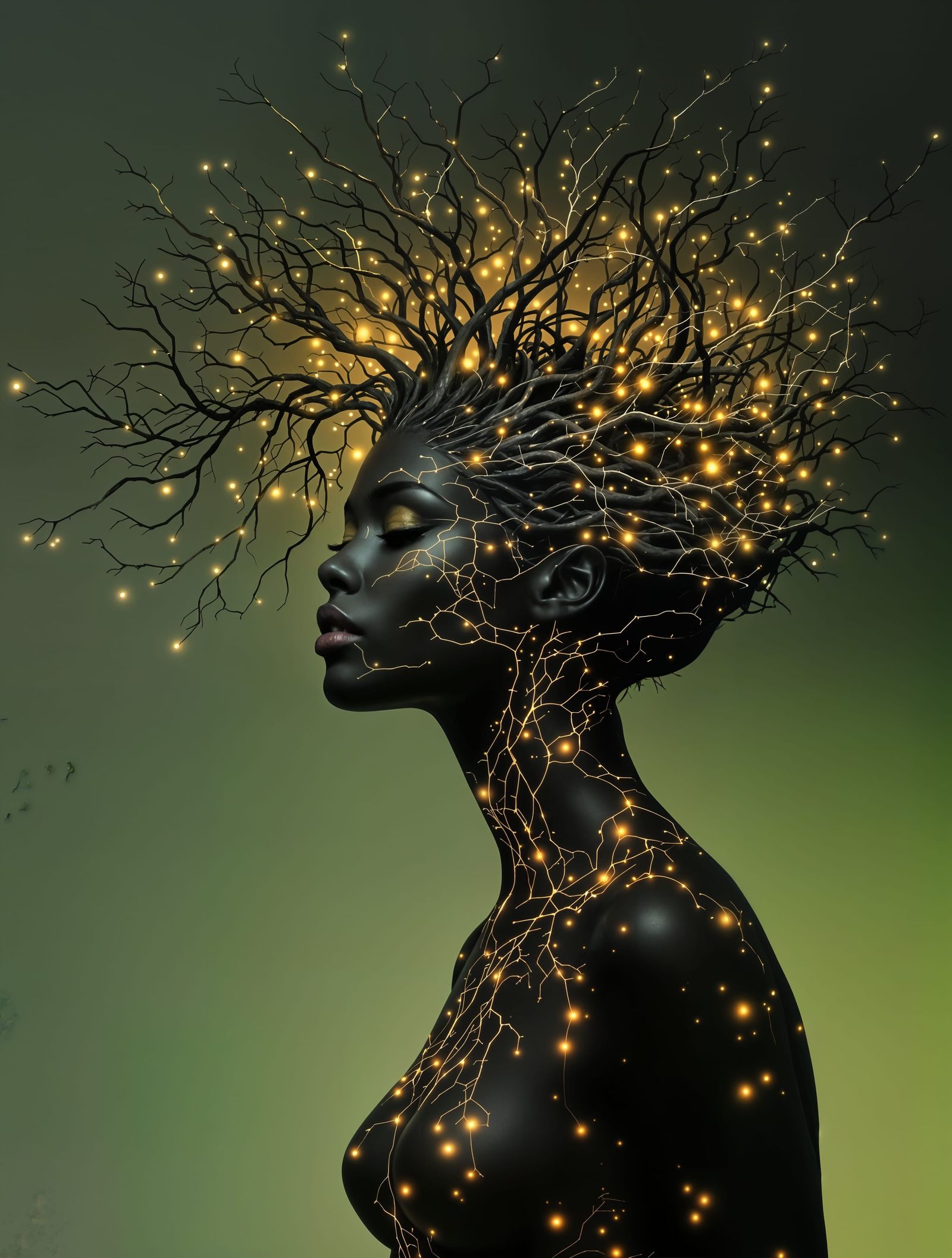 Surrealist Goddess of Nature in Radiant Roots Style