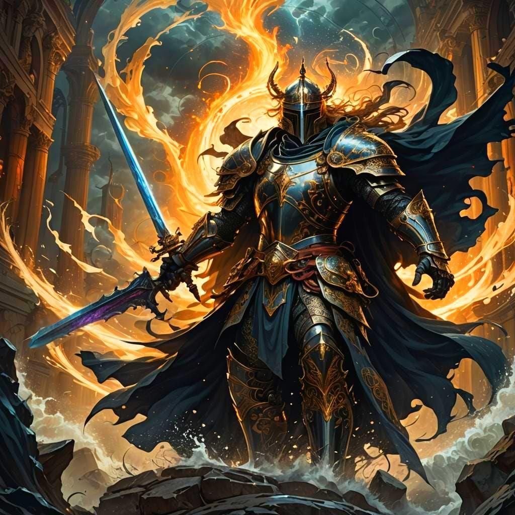 Holy Knight Banishing Darkness in Dark Fantasy Art