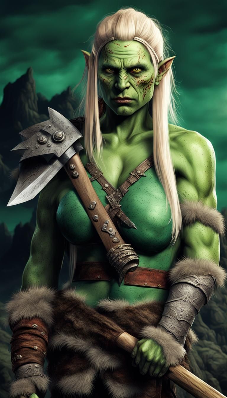 Medieval Orc with Blonde Warrior Princess