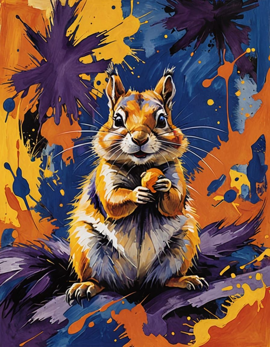 Vibrant Chipmunk in Whimsical Landscape