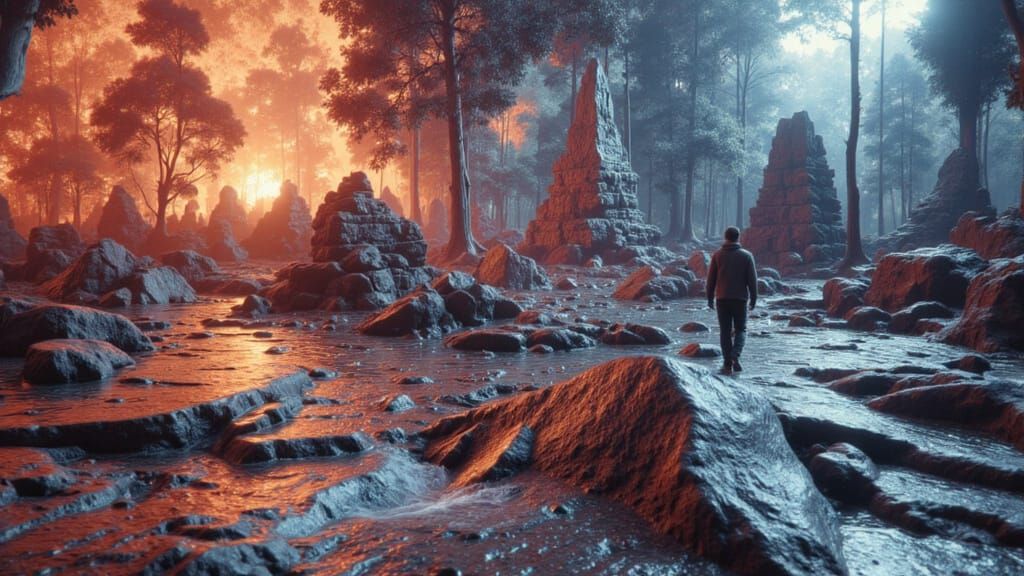 Dreamlike Collage of Coffee Monsters and Crescent Moons