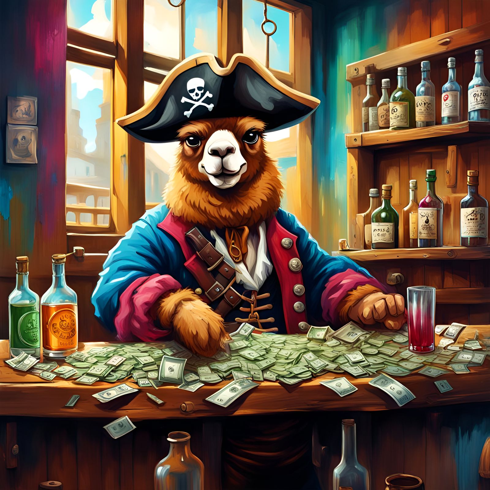 Pirate Alpaca Counts Treasure: Graffiti Street Art