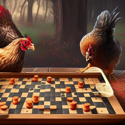 Chickens Play Checkers: Detailed Matte Painting