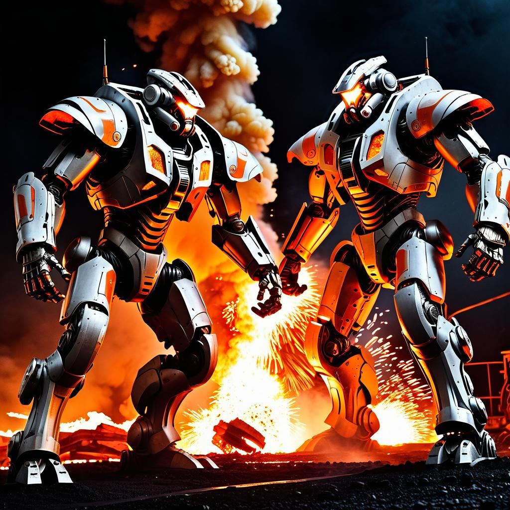 Cyborg Warriors Clash in Cosmic Steelworks