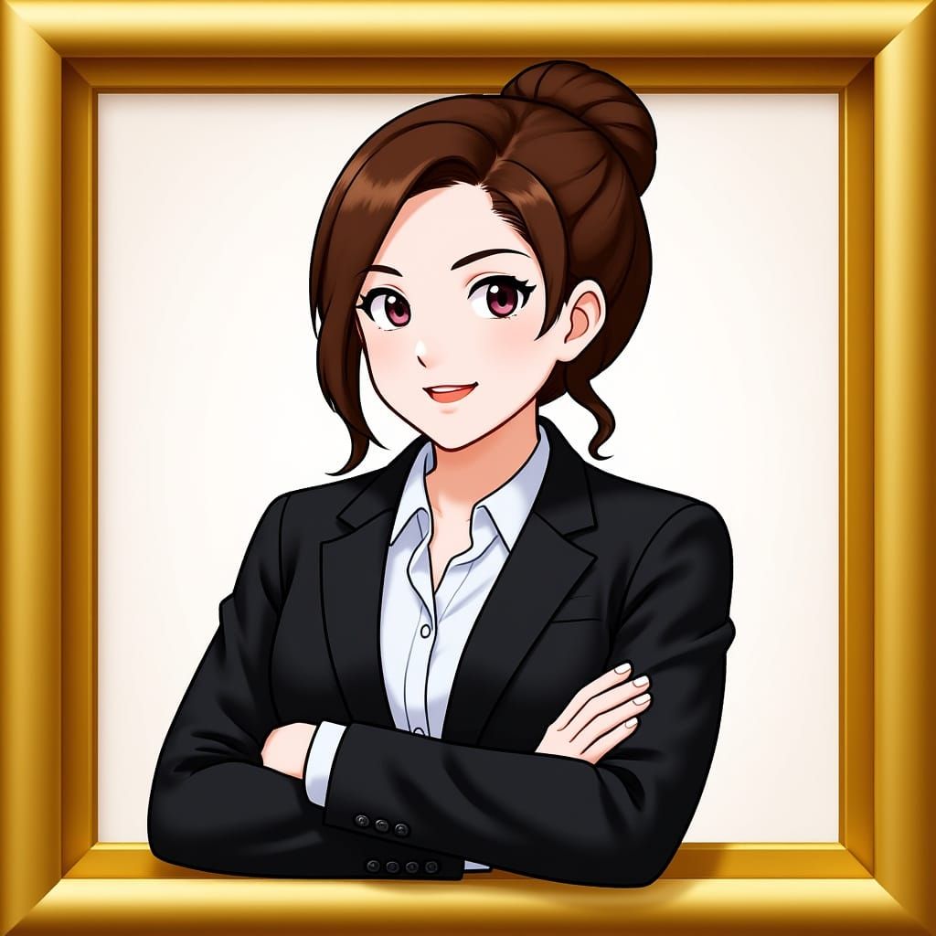 Animated Portrait of a Professional Woman in Gold Frame