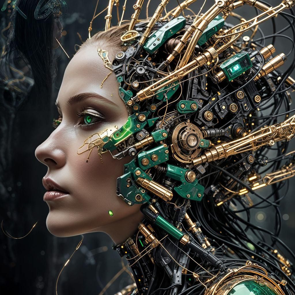 Beautiful Woman: Gold and Onyx AI Portrait