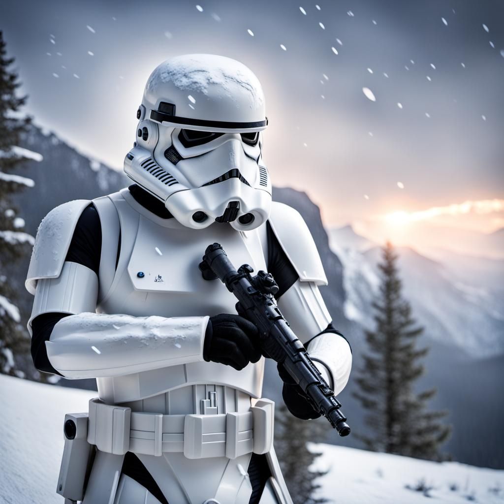 Stormtrooper in Snowy Mountain Landscape