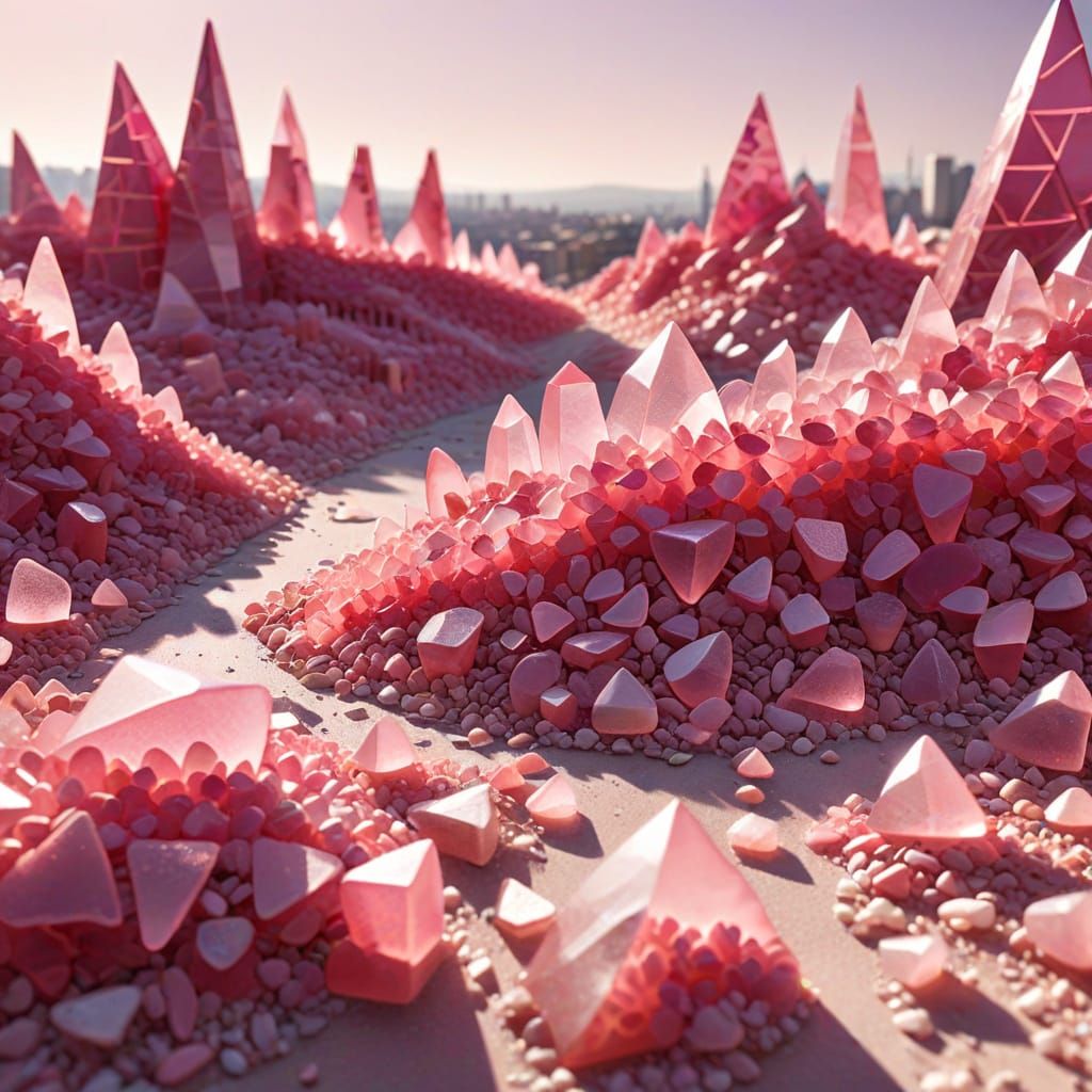 Pink Sea Glass Cityscape in Sunlight