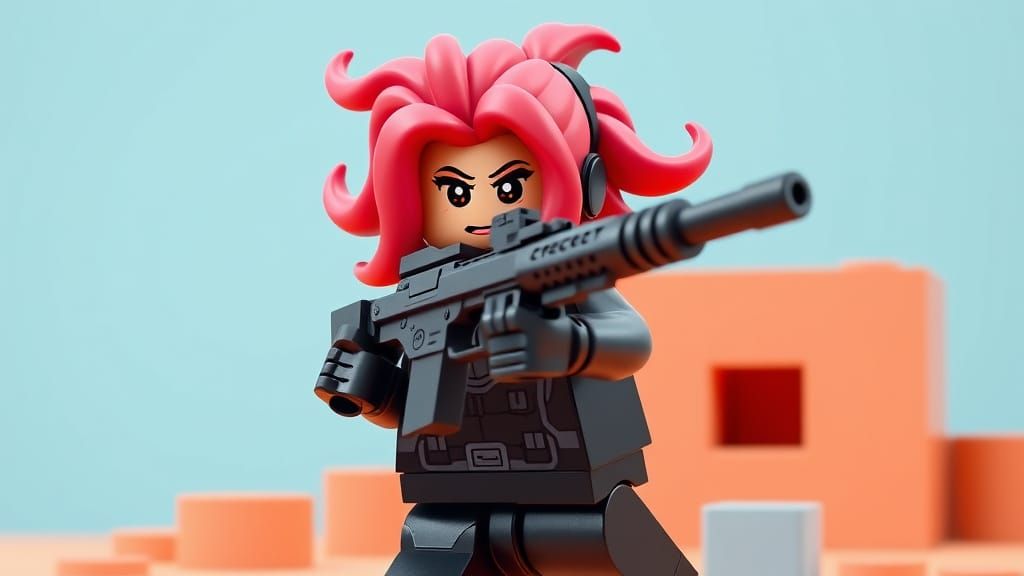 Dynamic Low-Poly LEGO SWAT Girl in Tactical Suit