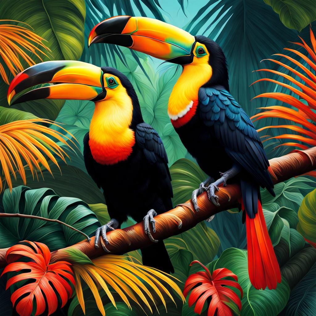 Pair of Toucans in Tropical Rainforest Concept Art