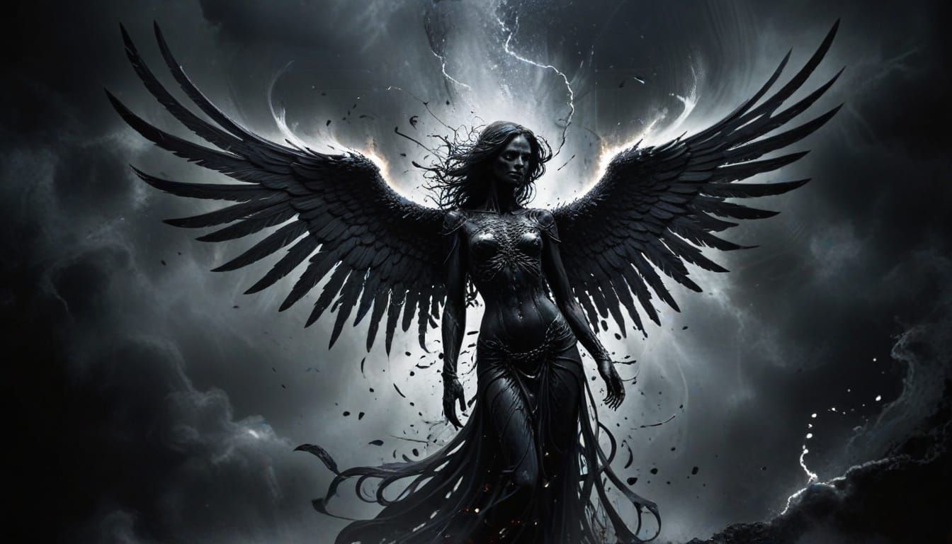 Dark Angel with Black Velvet Wings