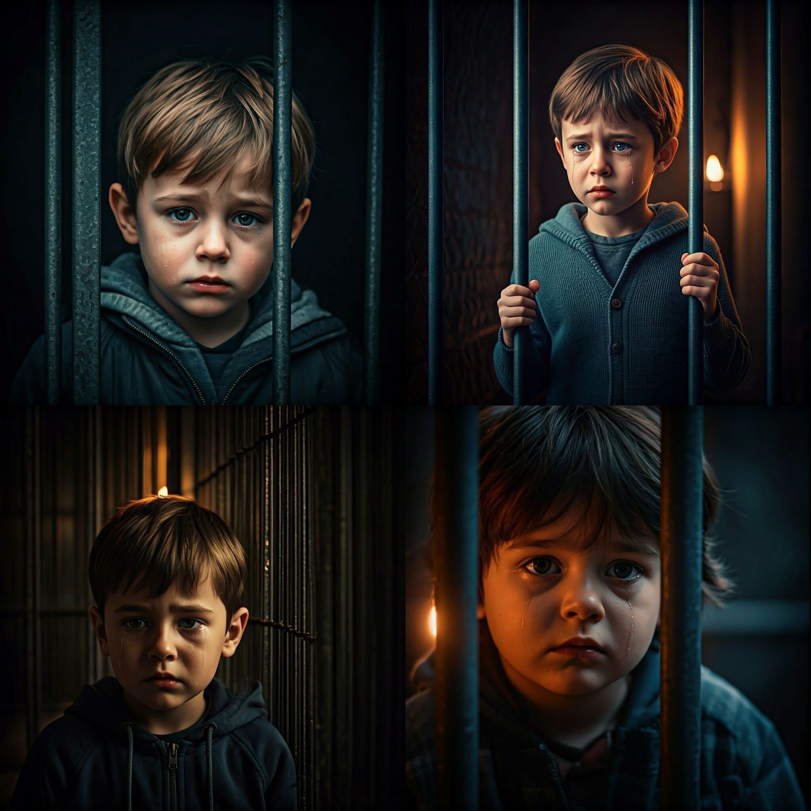 Burning Candles and Child Behind Wire Fence