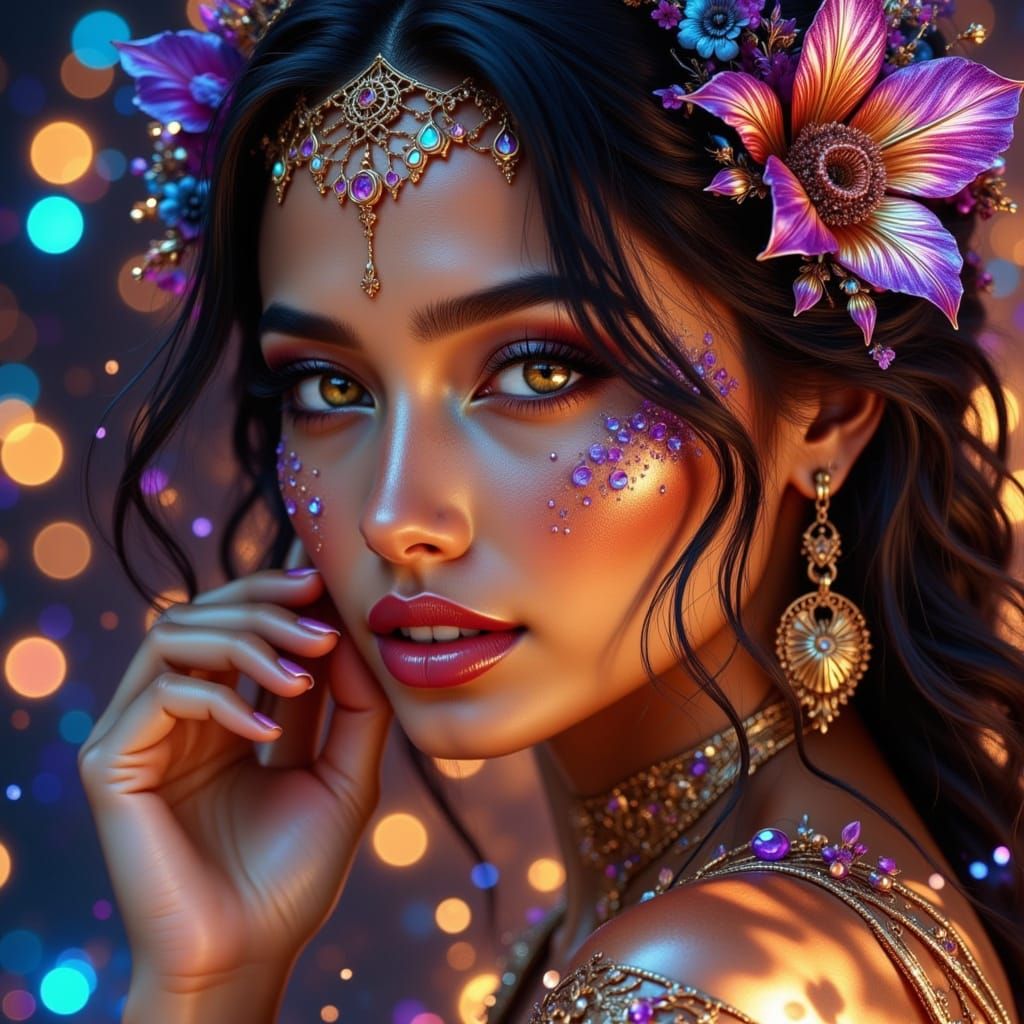 Exquisite Woman with Beautiful Smile in Dreamlike Style