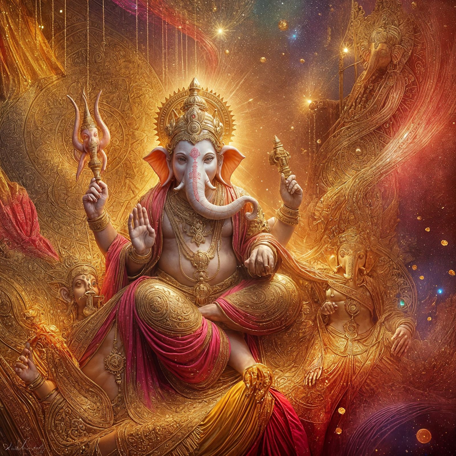 Radiant Ganesha on Golden Throne in Baroque Style