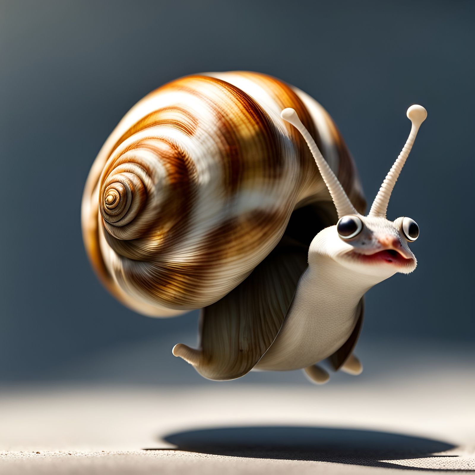 Grinning Snail Parachuting: 50mm Lens, Ray Tracing