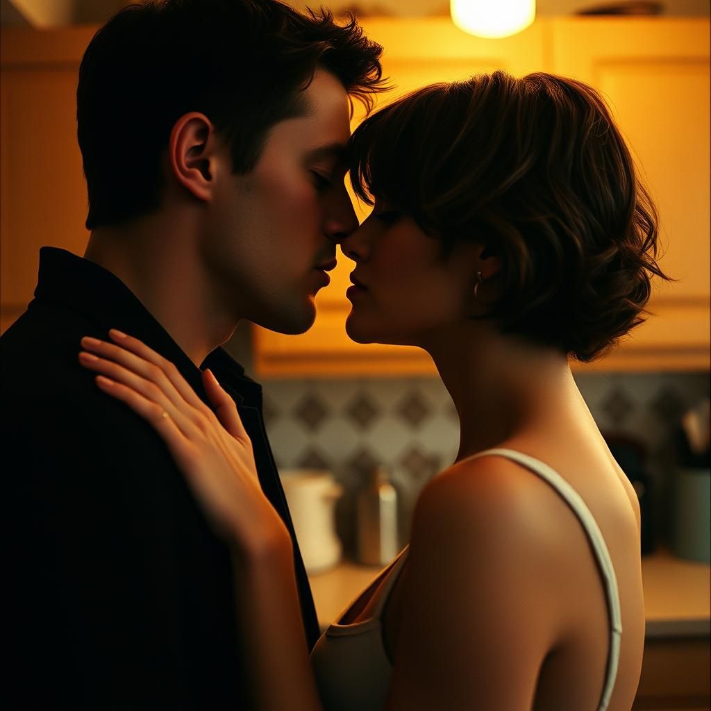 Intimate Moment: Lips About to Touch, Film Grain Aesthetic