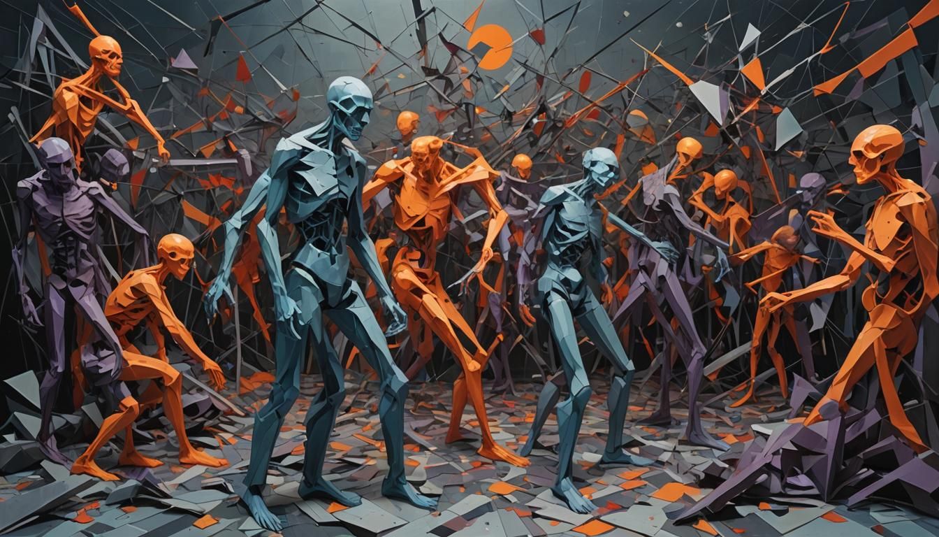 Cubist Emotional Disarray: Fragmented Figures in Geometric R...