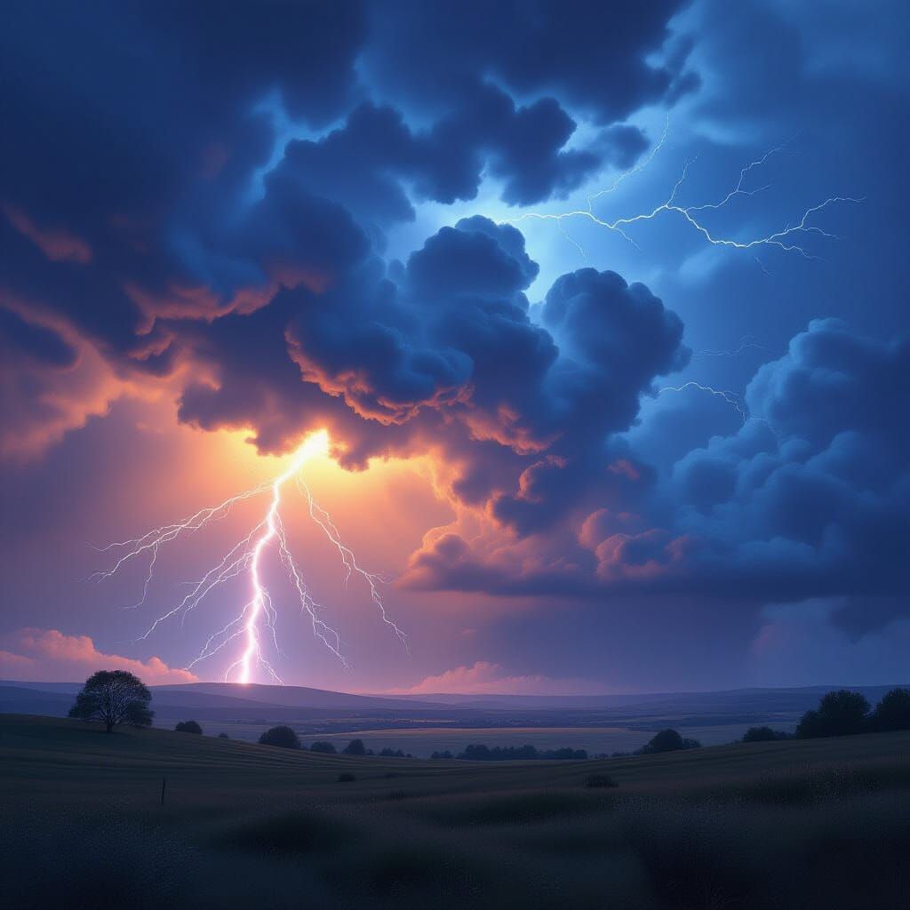Dramatic Storm Landscape with Lightning and Wind