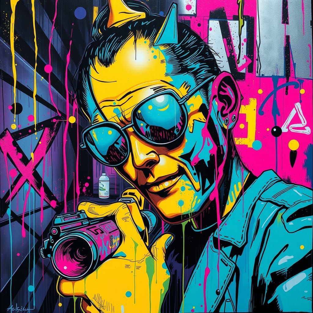 Cyberpunk Dystopia Graffiti Art in Spray Paint Style