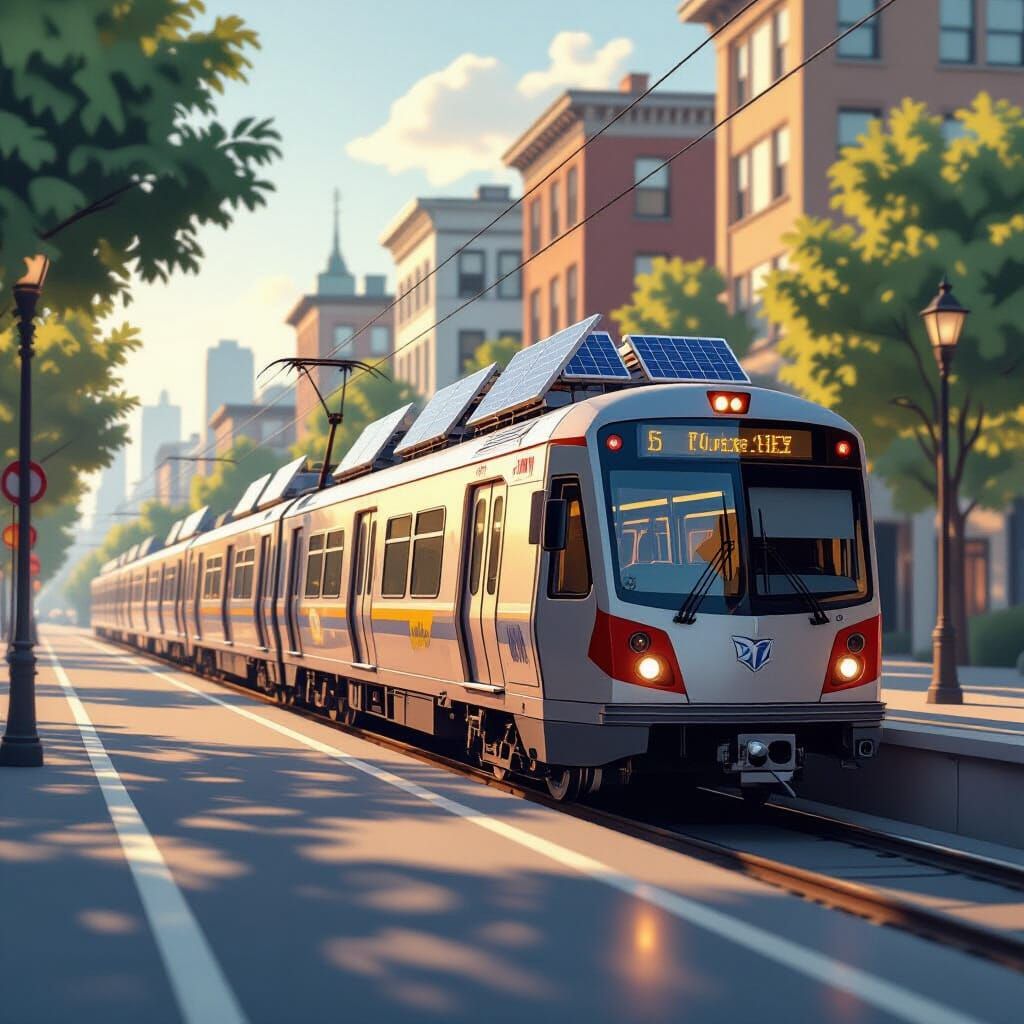 Solar Powered Subway Train on City Street