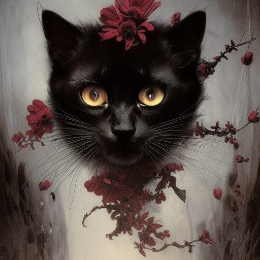Dramatic Black Cat Portrait in Horror Style