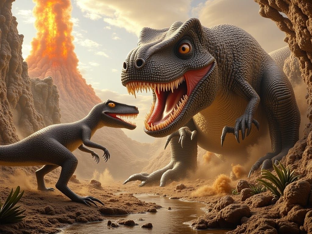 Dinosaurs Engage in Intense Jungle Battle